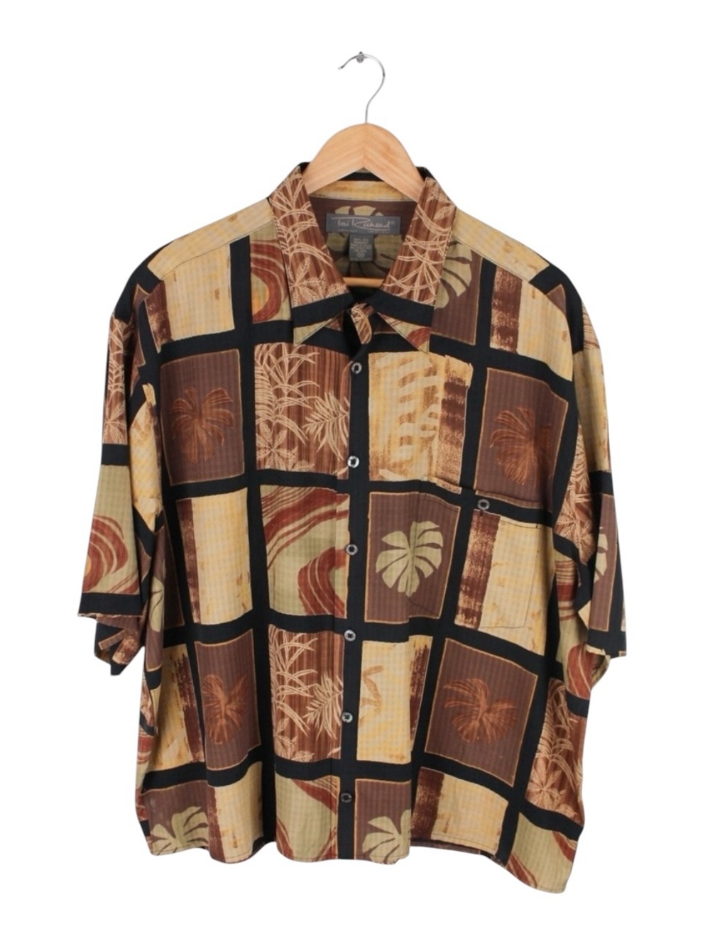 Tori Richard Silk Hawaiian Camp Shirt Tropical Aloha Brown Men's Size 2XL